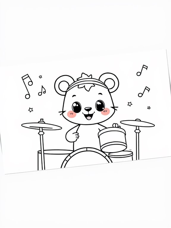 adorable drummer coloring page