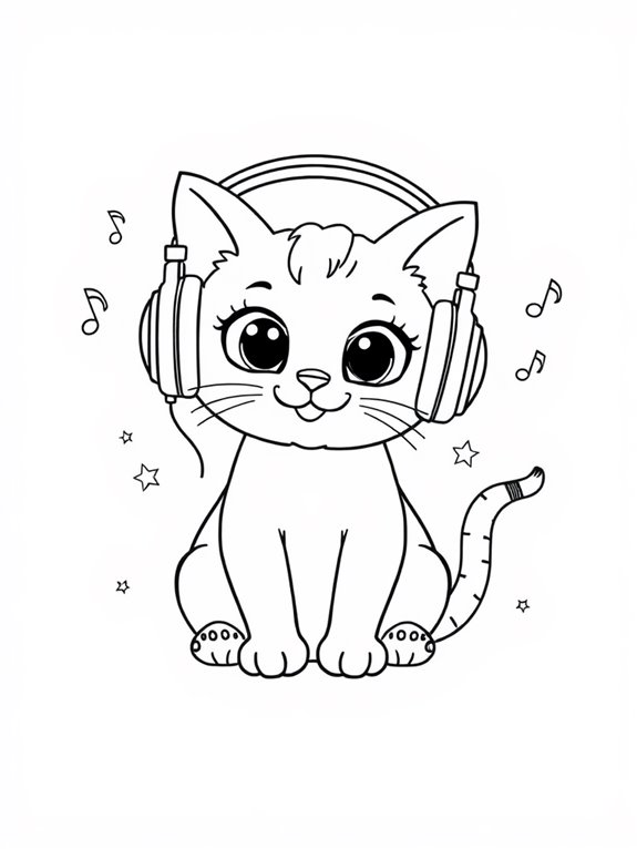 adorable feline wearing headphones