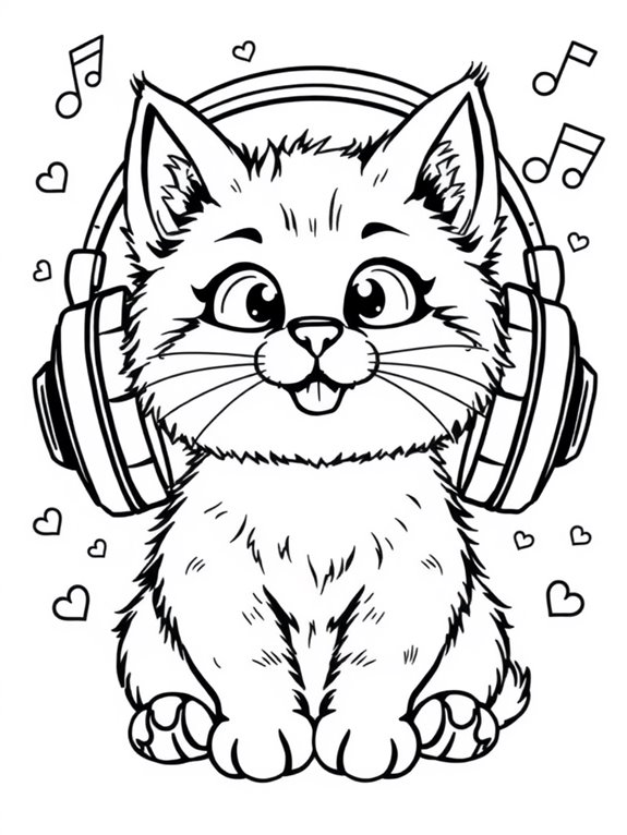 adorable feline wearing headphones