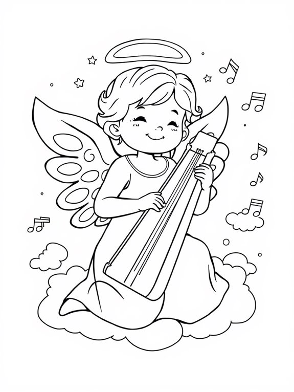 angel playing harp coloring