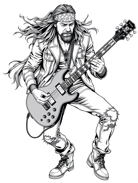 axl rose guitar coloring page