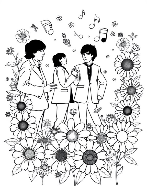 beatles floral coloring page