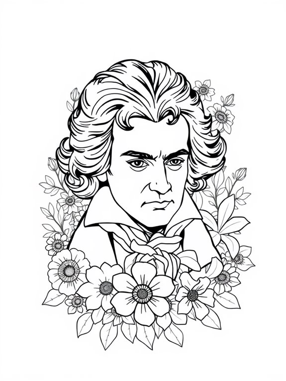 beethoven surrounded by flowers