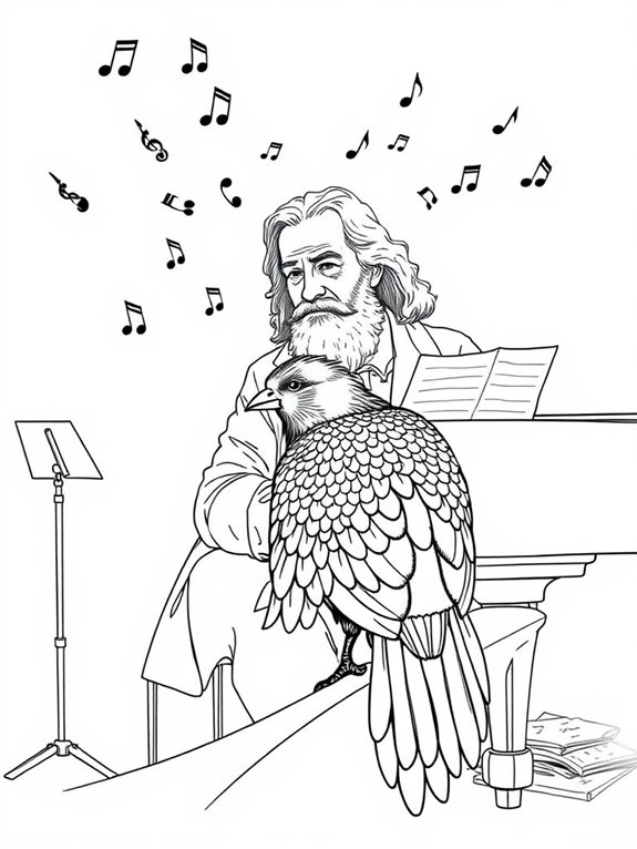 brahms bird themed coloring page