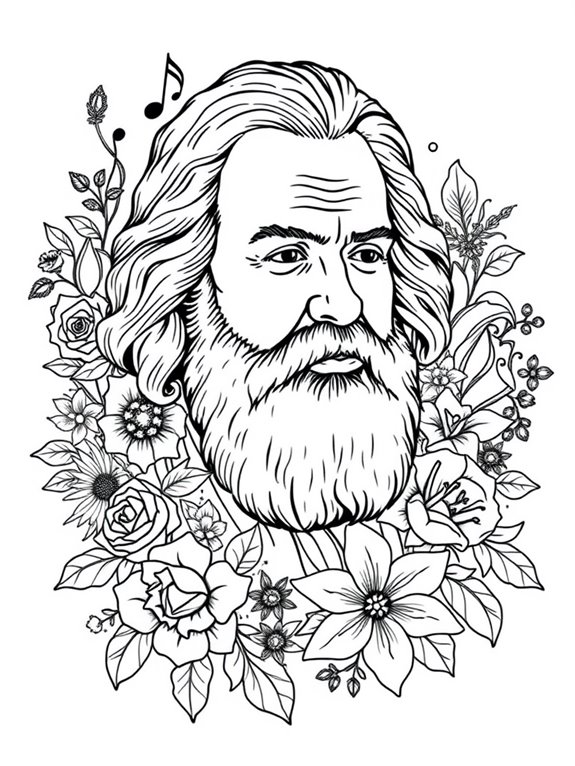 brahms surrounded by flowers