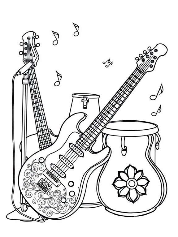 chili peppers instrument coloring page