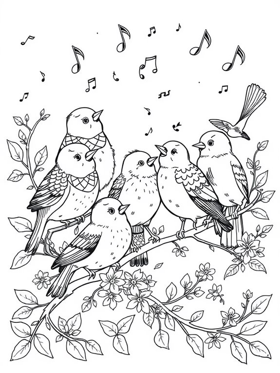 colorful birds singing joyfully