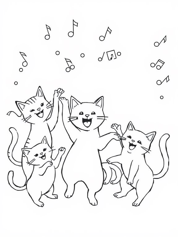 colorful cats dancing joyfully