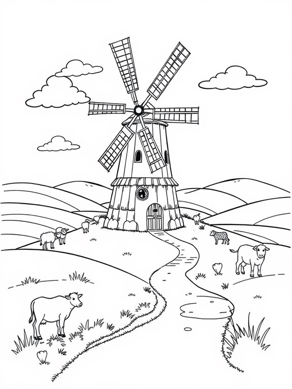 coloring page of windmill