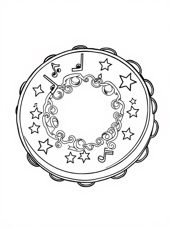 coloring page tambourine stars