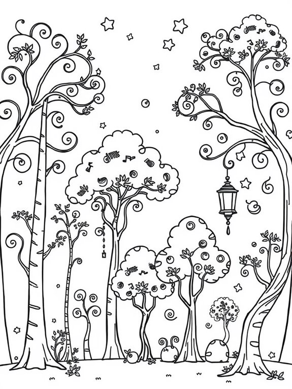 coloring page with trees