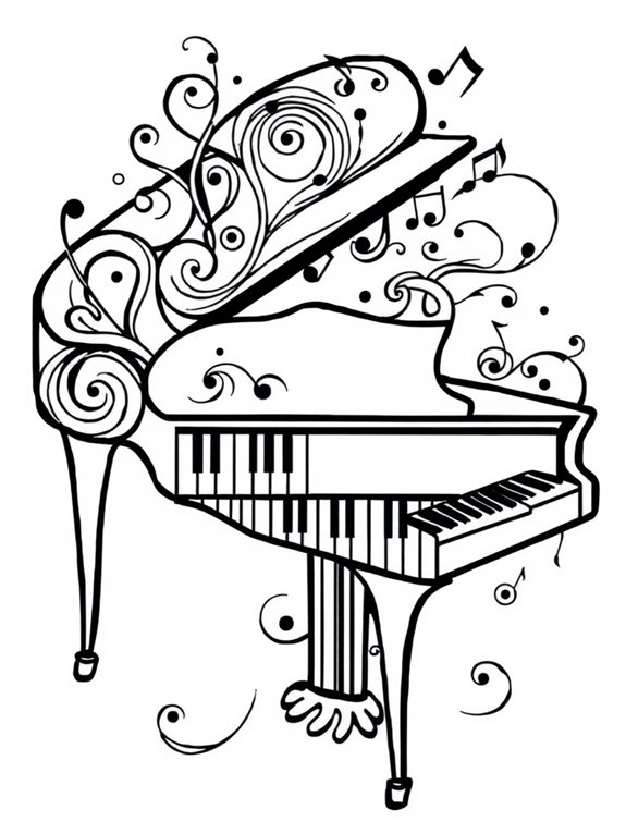 creative piano themed coloring page