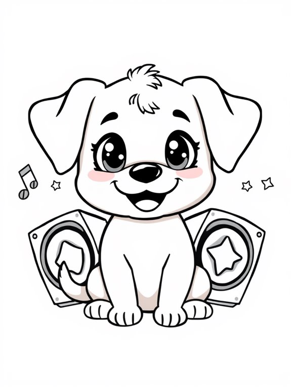 cute dog with speakers