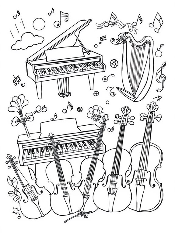 debussy inspired whimsical coloring page