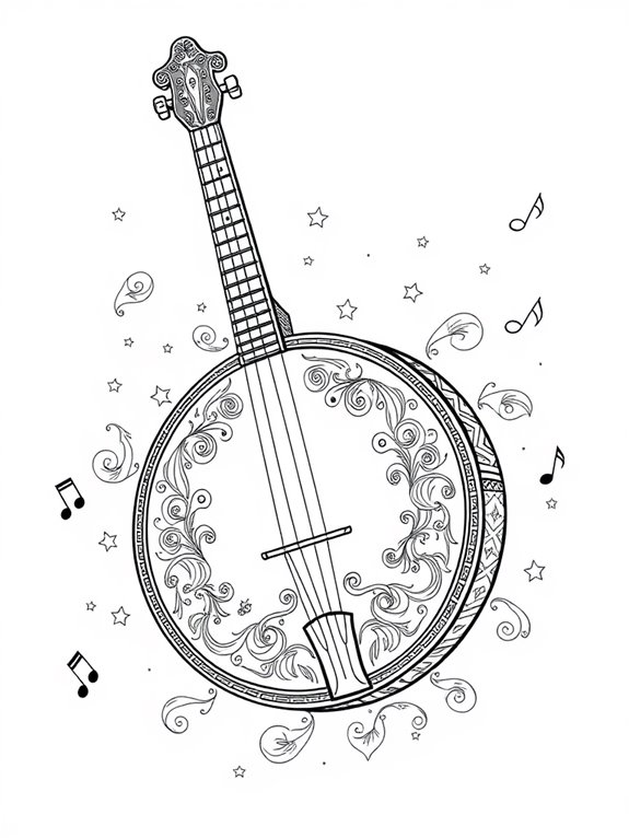 elegant banjo coloring page