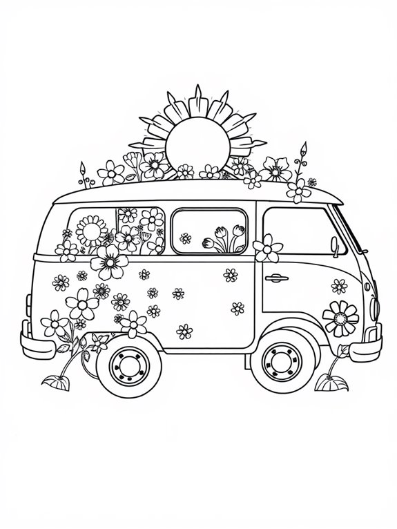 flower filled hippie van