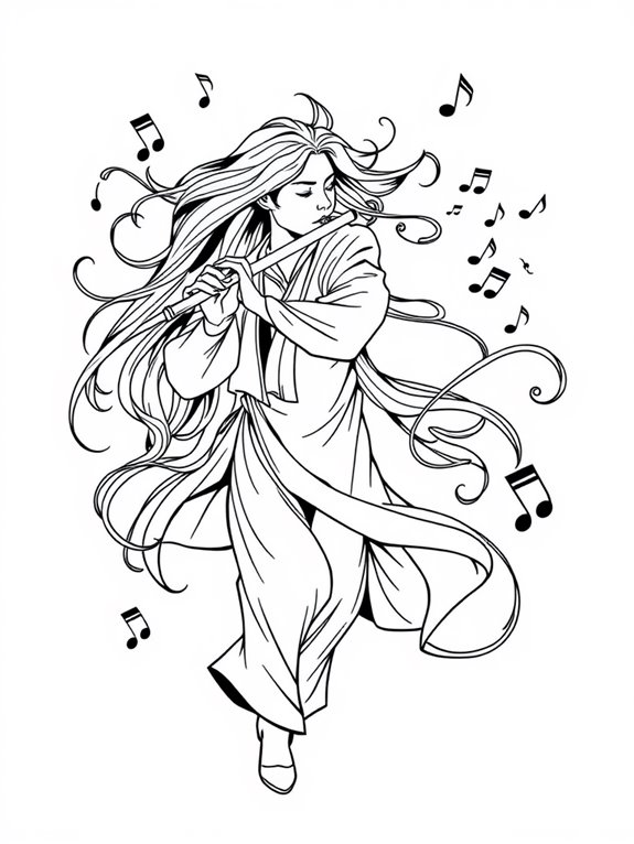 flute player coloring page