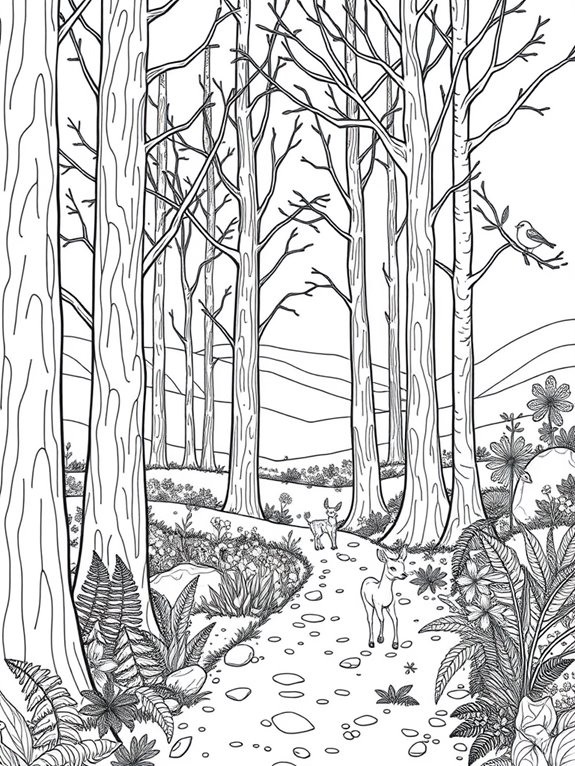 forest line art coloring