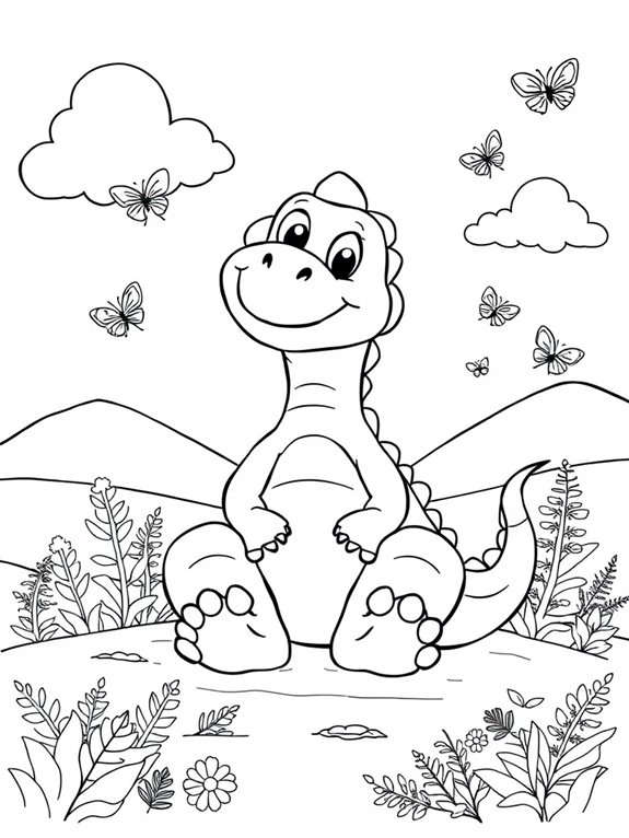 friendly dinosaur coloring page