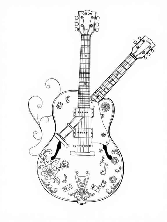 guitar themed coloring page design