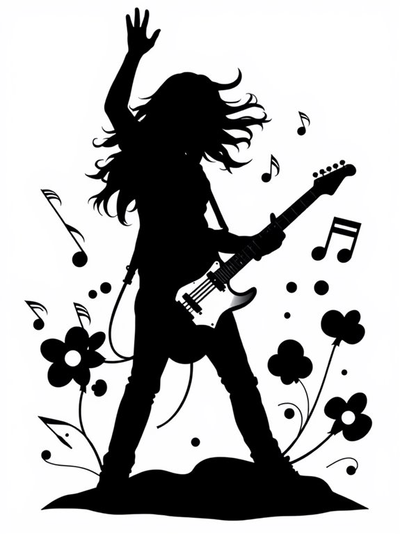 guitarist silhouette coloring page