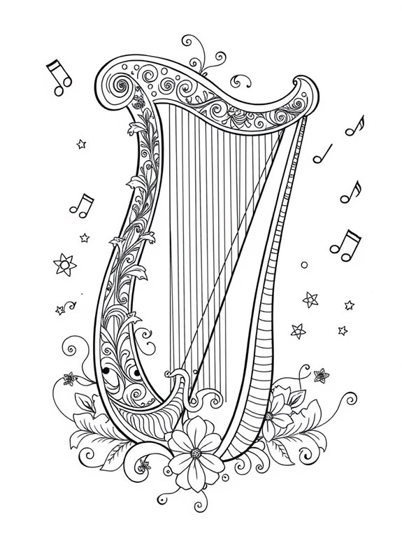 harp illustration for coloring