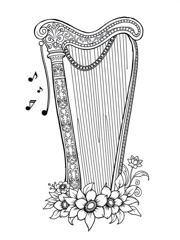 harp illustration for coloring