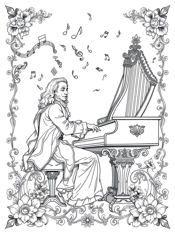 harp themed coloring page fun