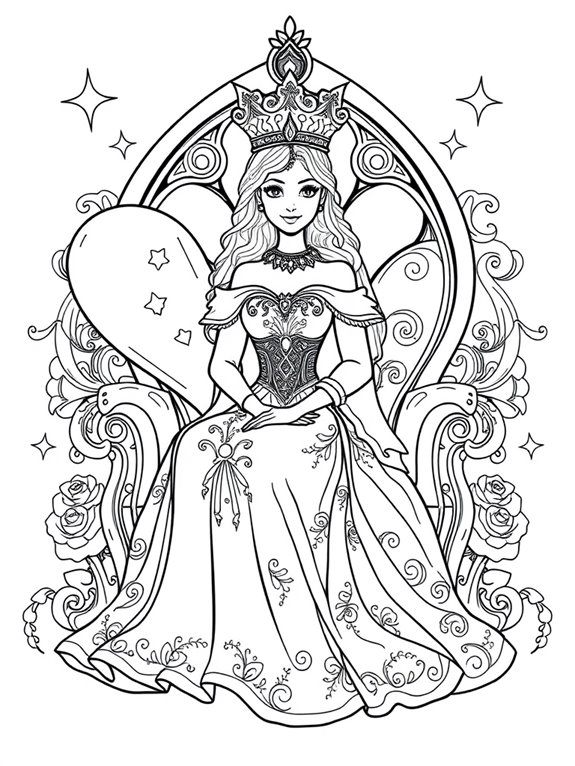 heart themed queen coloring page