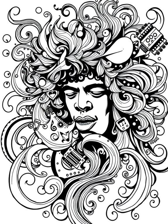 hendrix inspired abstract coloring page