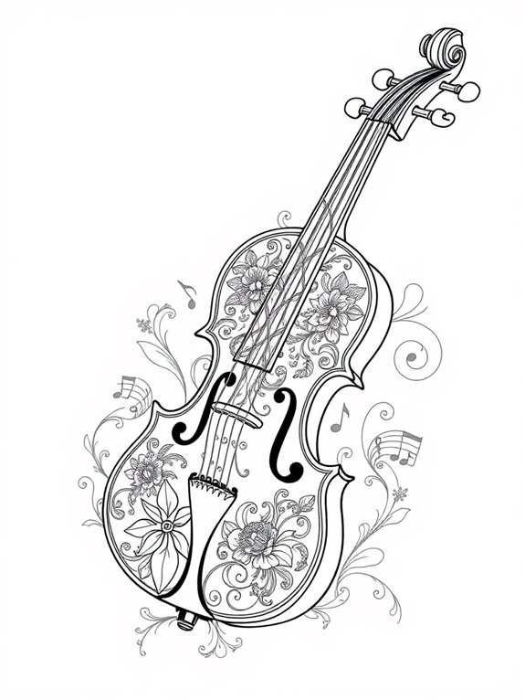 intricate violin coloring design