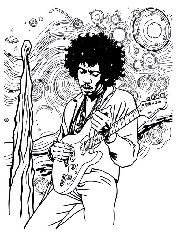 jimi hendrix themed coloring page