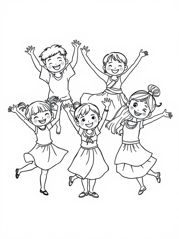 joyful children dancing coloring