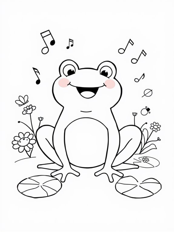 joyful frog singing happily