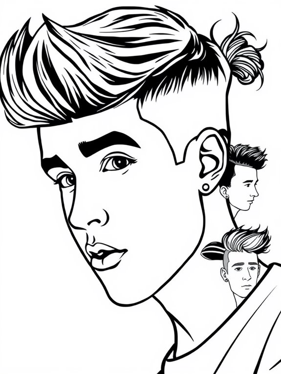 justin bieber hairstyle coloring page