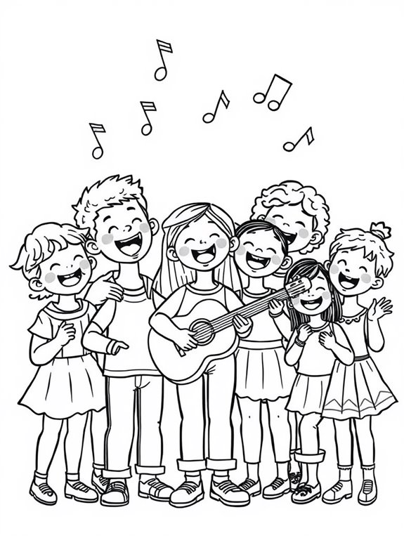 kids singing line art