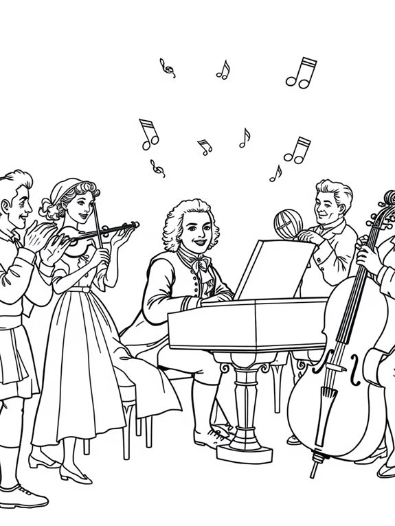 mozart and friends coloring page