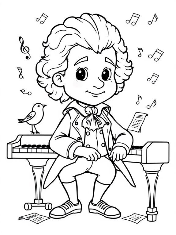 mozart cartoon coloring page