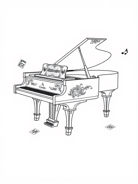 piano illustration for coloring