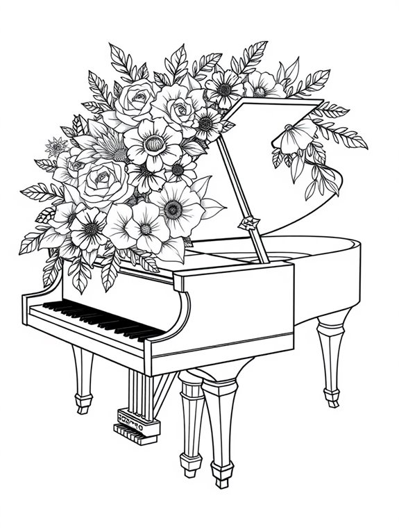 piano surrounded by flowers