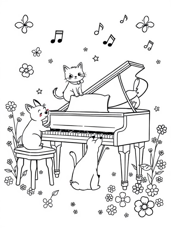 piano themed animal coloring page