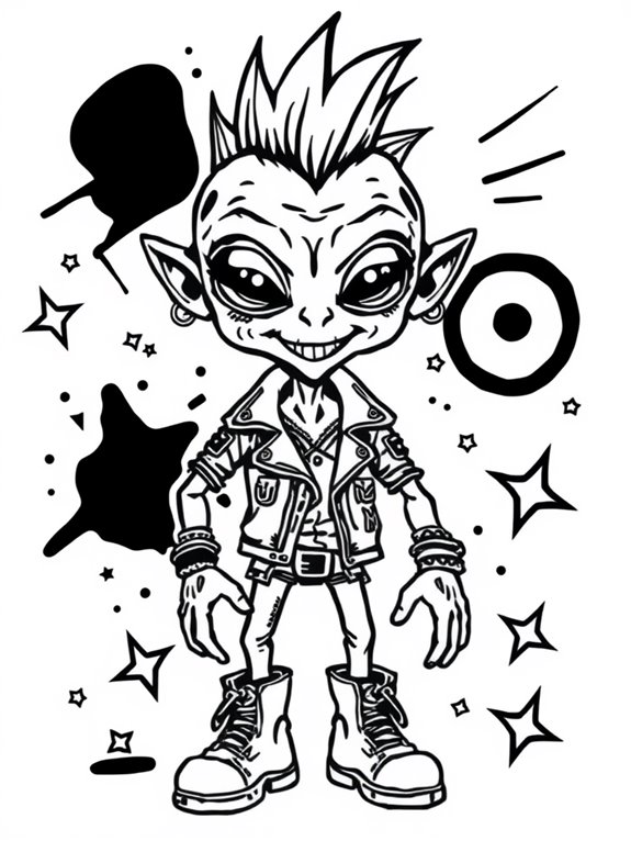 punk alien coloring page