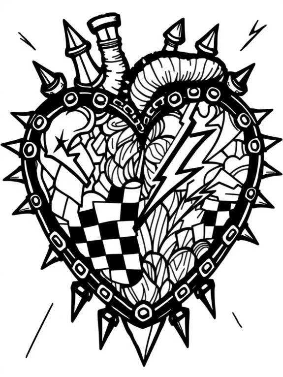 punk themed heart coloring page