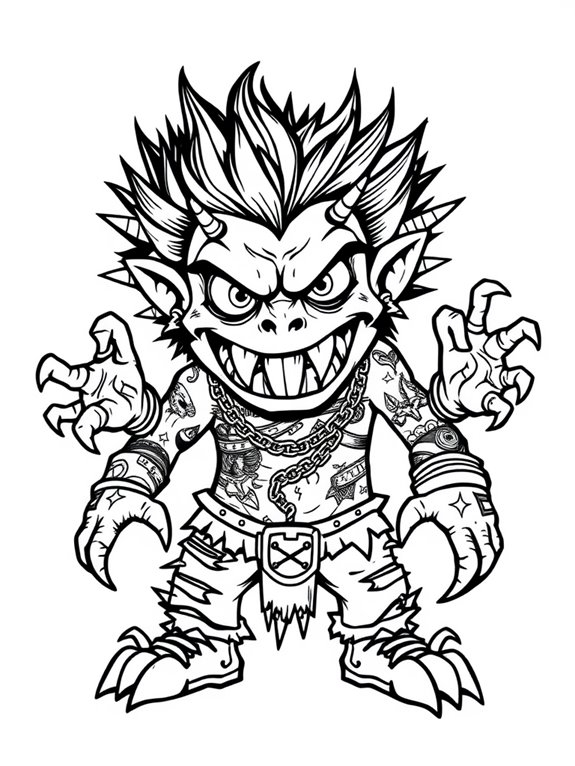 punk themed monster coloring page