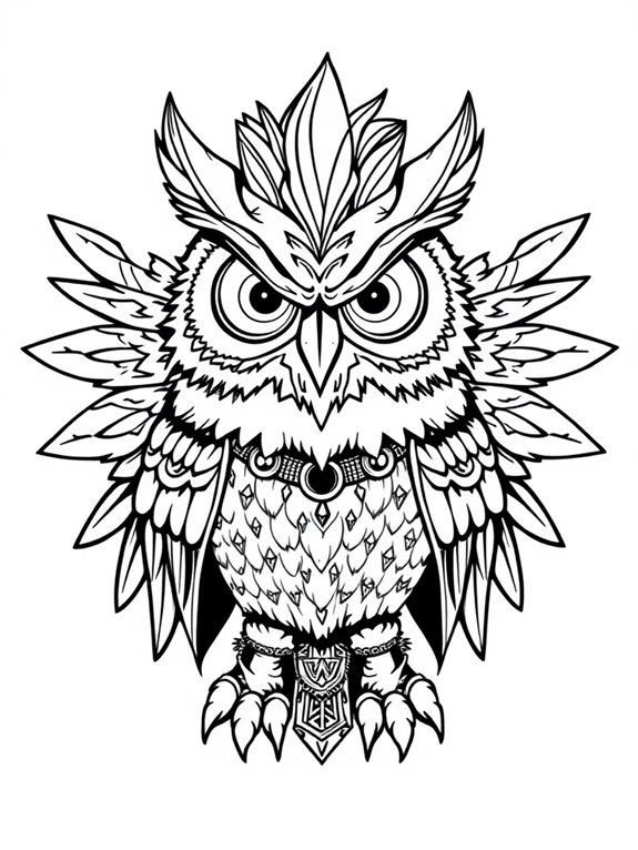 punk themed owl coloring page