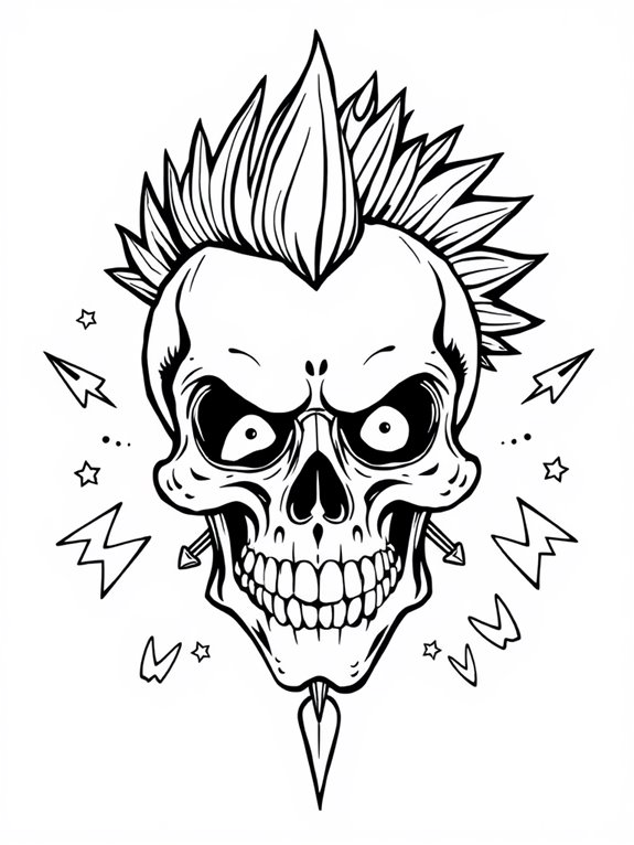 punk themed skull coloring page