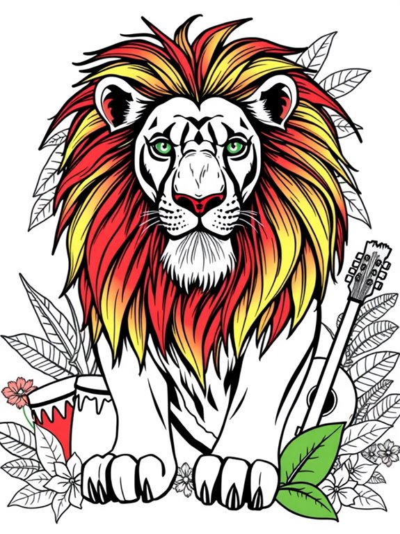 rasta themed lion coloring page