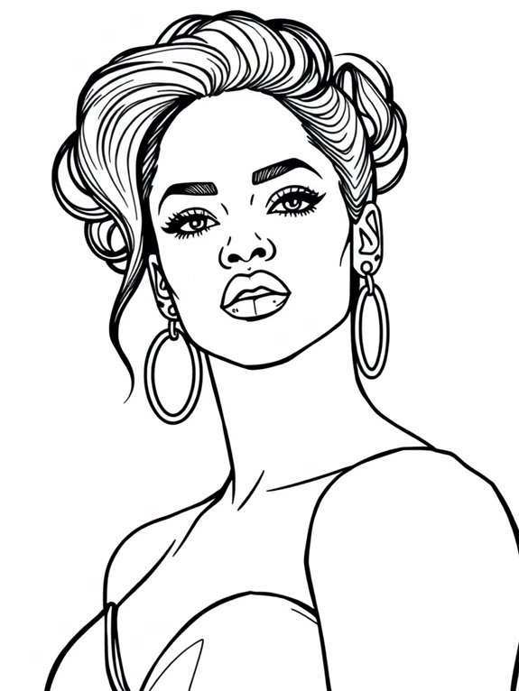 rihanna line art coloring page