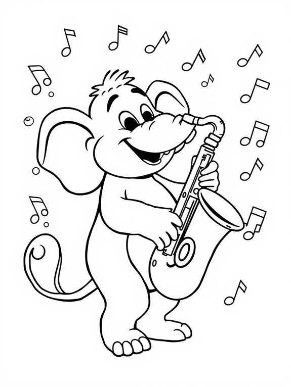 saxophone playing animal coloring page