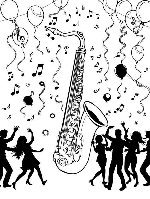 saxophone themed coloring page